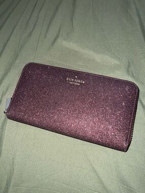 Kate Spade Glitter Zip Wallet in Burgundy Sparkle